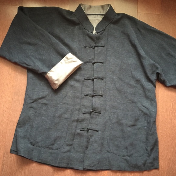 Men Contrasting Trim Pure Silk Kung Fu Jacket XXL - Picture 3 of 6